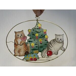 Capiz Christmas Tree Cat Sun Catcher Hanging Home Decor Made In Philippines